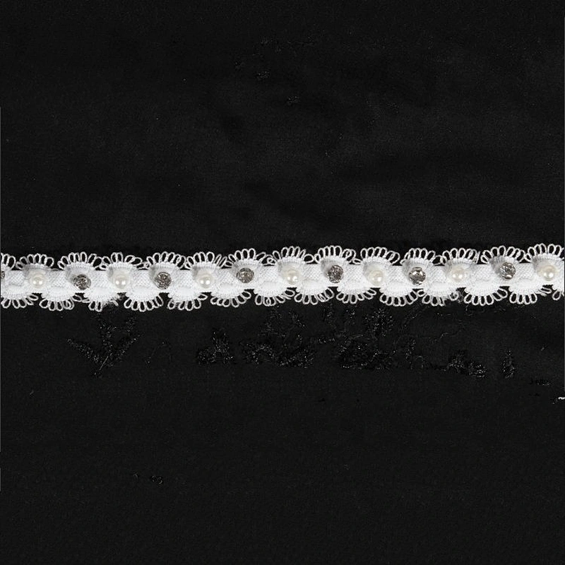 Kavatar Beaded Crystal Rhinestone Pearl Trim Ribbon For Bride Dress