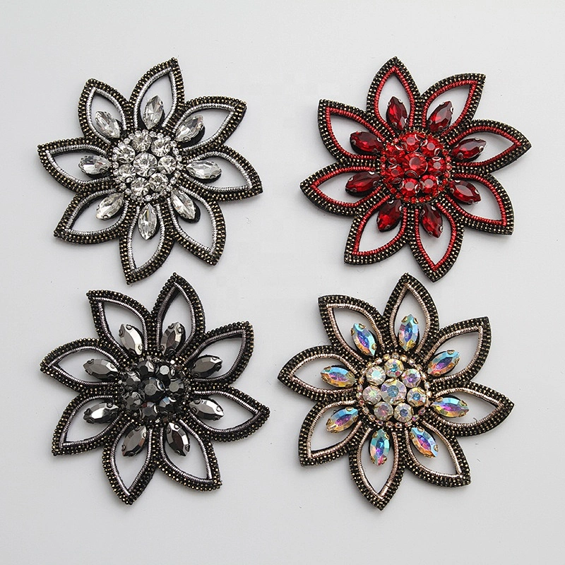 Wholesale Pearl Rhinestone Flower Beaded Patches for women custom patches 3d rhinestones patches