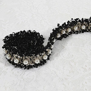 Hot sale 3.5cm handmade pearl beaded trimming for clothes