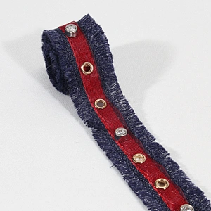 Good quality eyelet fringe trim lace tape with crystal