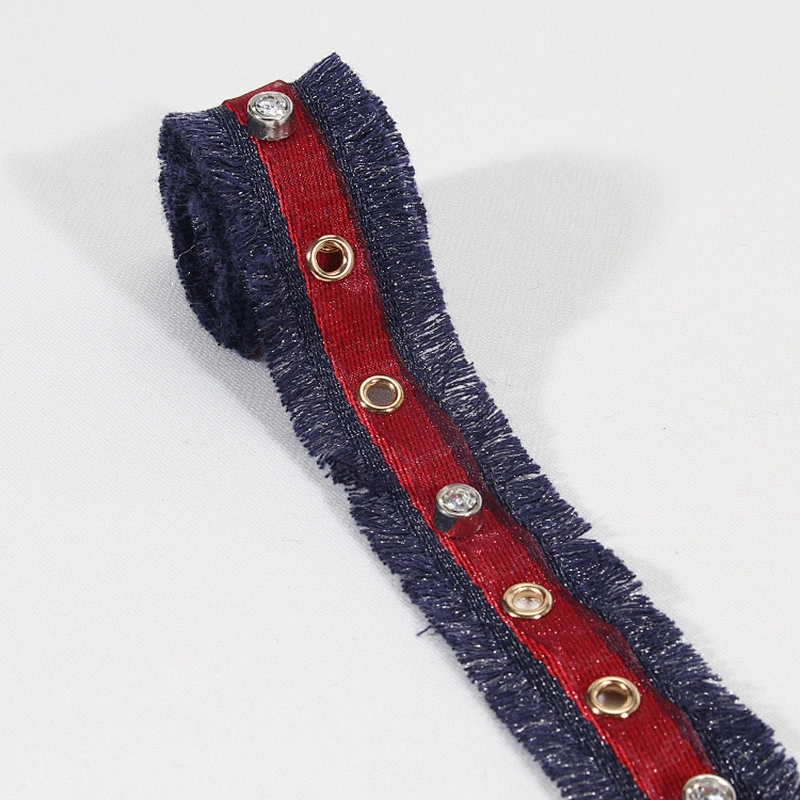 Good quality eyelet fringe trim lace tape with crystal