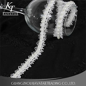 White Lace Pearl Beaded Trim Ribbon For Sewing Wedding Apparel Decoration