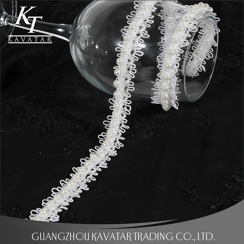 White Lace Pearl Beaded Trim Ribbon For Sewing Wedding Apparel Decoration