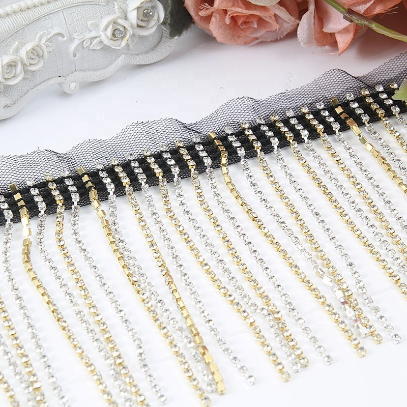 bling bling 10cm width rhinestone tassel trim rhinestone Copper cup chain for garment