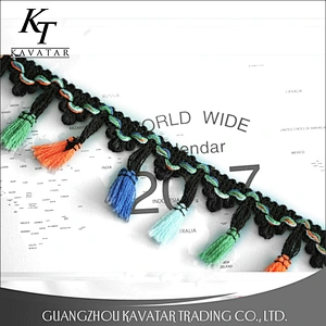 Wholesale polyester fringe trimming, mixed color tassel,colorful tassel fringe trims
