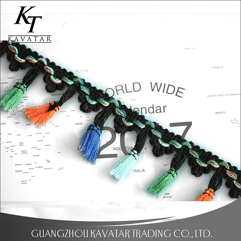 Wholesale polyester fringe trimming, mixed color tassel,colorful tassel fringe trims
