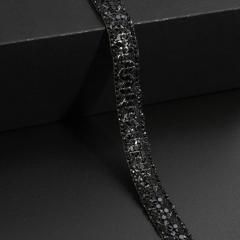 Kavatar Wholesale Hotfix Rhinestone Mesh Trimming Fashion For Clothing Hotfix Motif Designs Banding Trim Black Iron on Trims