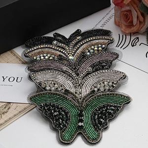 New item butterfly and insect pearl plastic beaded applique hotfix rhinestone patches for garment