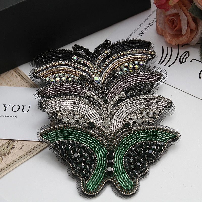 New item butterfly and insect pearl plastic beaded applique hotfix rhinestone patches for garment