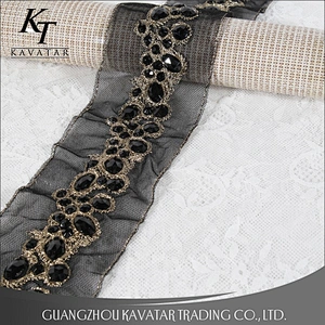 Rhinestone Beaded Lace Trim Gold Lace Ribbon Garment Accessories