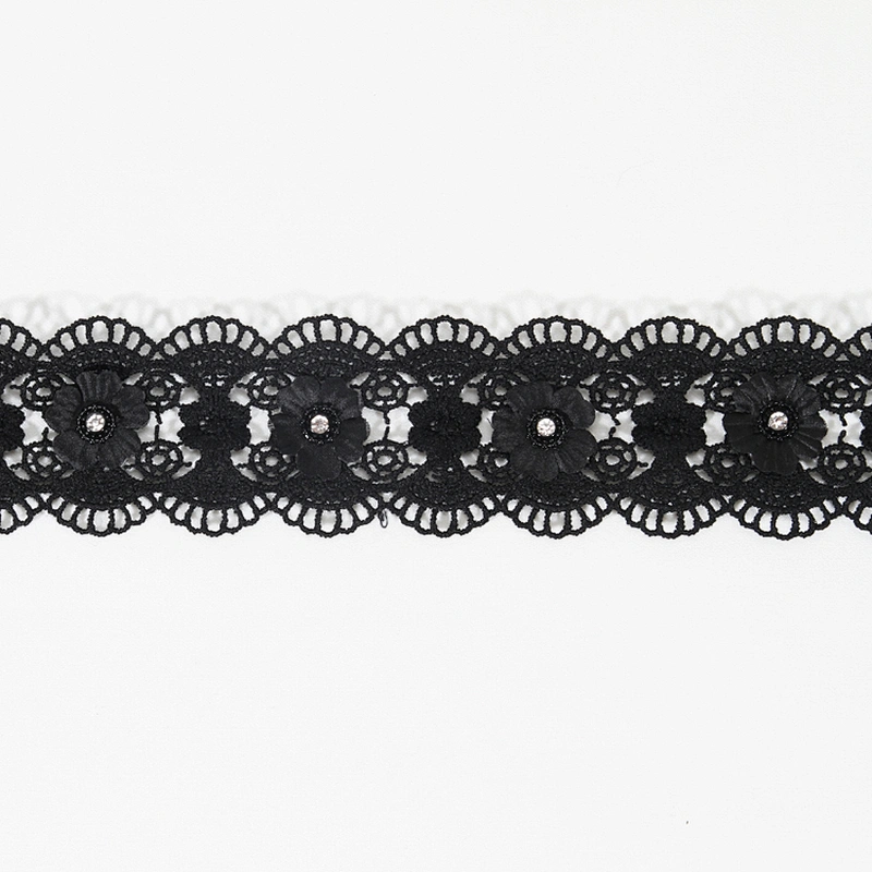 Designs Flower Lace Fashion Black African Styles Embroidery Lace Trim For Garment