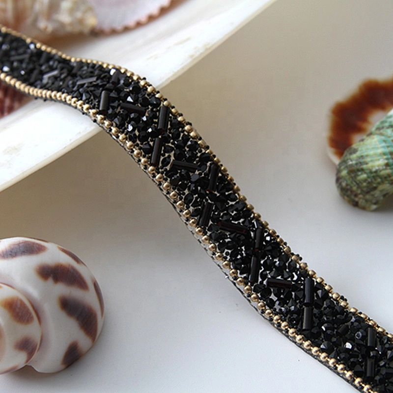 Kavatar Hotfix trimming rhinestone hotfix banding black tube rhinestone gold chain transfer tape iron trimming