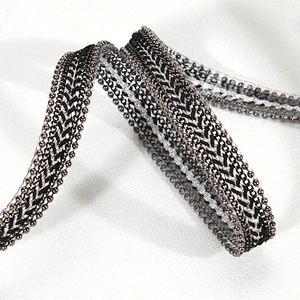 Decorative Accessories Chain Bordered Hot Fix Transfer Trim with Braided Ribbon Tape