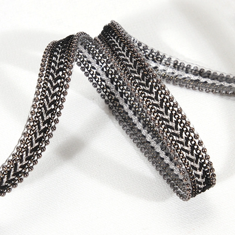 Decorative Accessories Chain Bordered Hot Fix Transfer Trim with Braided Ribbon Tape