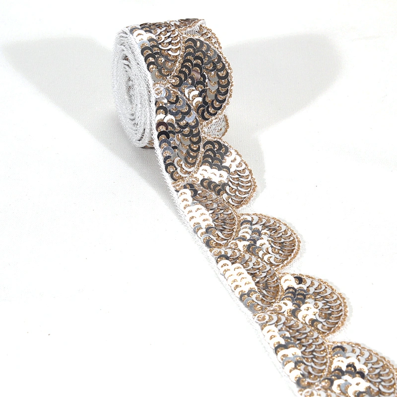 Handmade Mesh Guipure Lace Base Sequin Decoration Ribbon