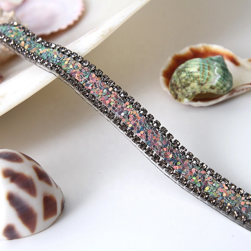 1cm hot fix tape with rhinestone hot fix trimming chain glitter trim for DIY garment dresses