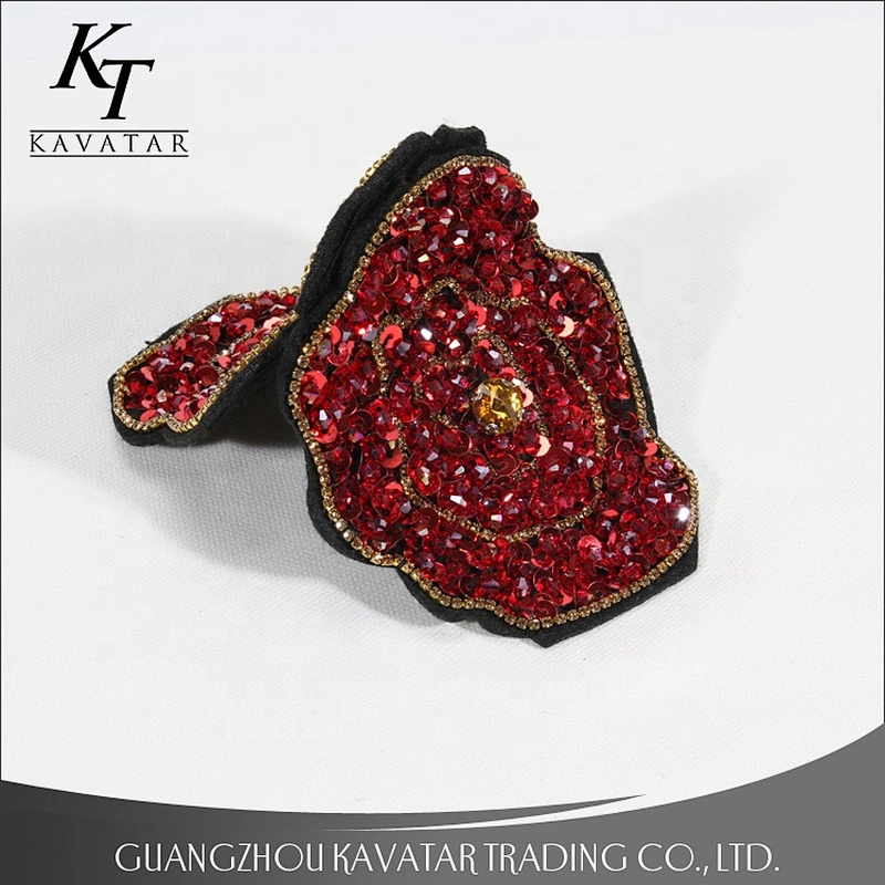 Kavatar Factory Excellent Sequin Applique Patch Embroidery With Rhinestones