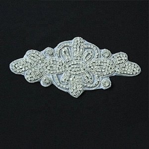 Handmade Rhinestone Beaded Applique Sew With Pearl For Wedding Dress