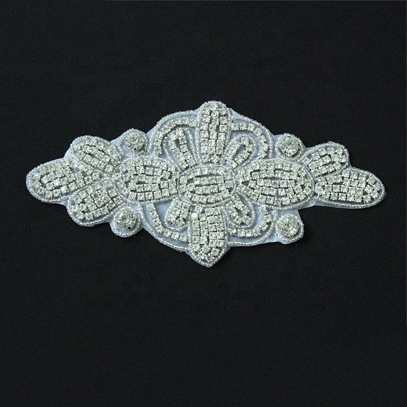 Handmade Rhinestone Beaded Applique Sew With Pearl For Wedding Dress