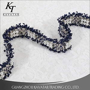 New fashion six pearls one group sew on polyester embroidery tape trim for clothing