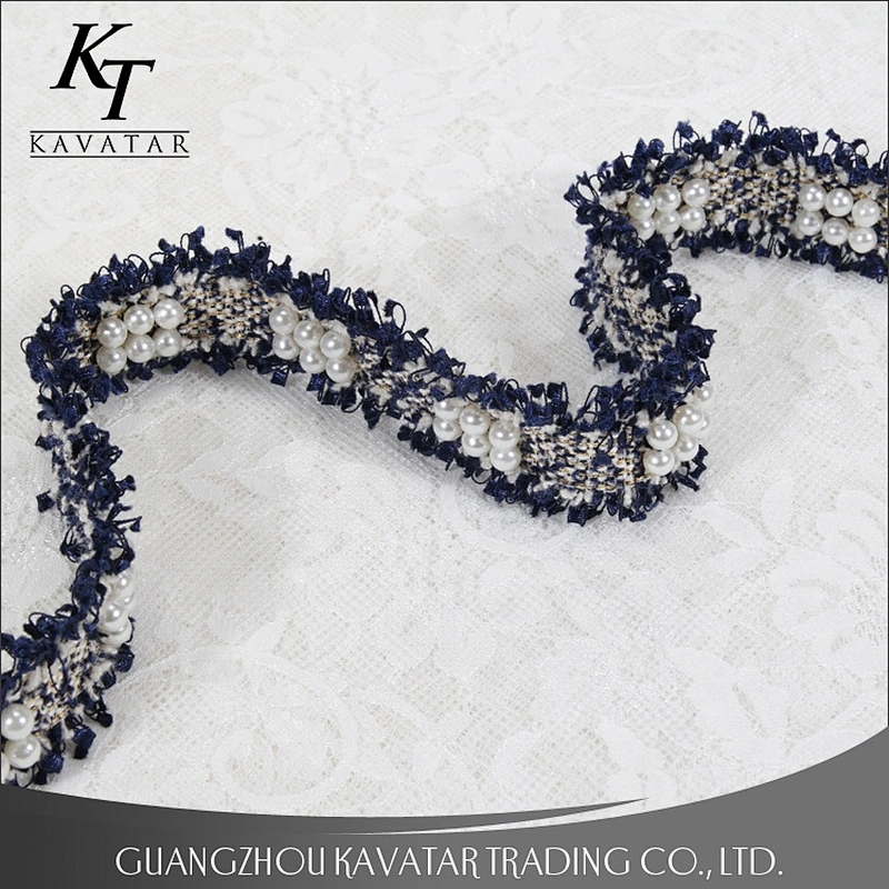 New fashion six pearls one group sew on polyester embroidery tape trim for clothing
