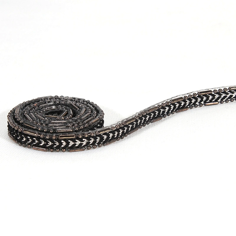 Black Bordered Accessories Beads Hotfix Transfer Trim with kavatar Braided Strip