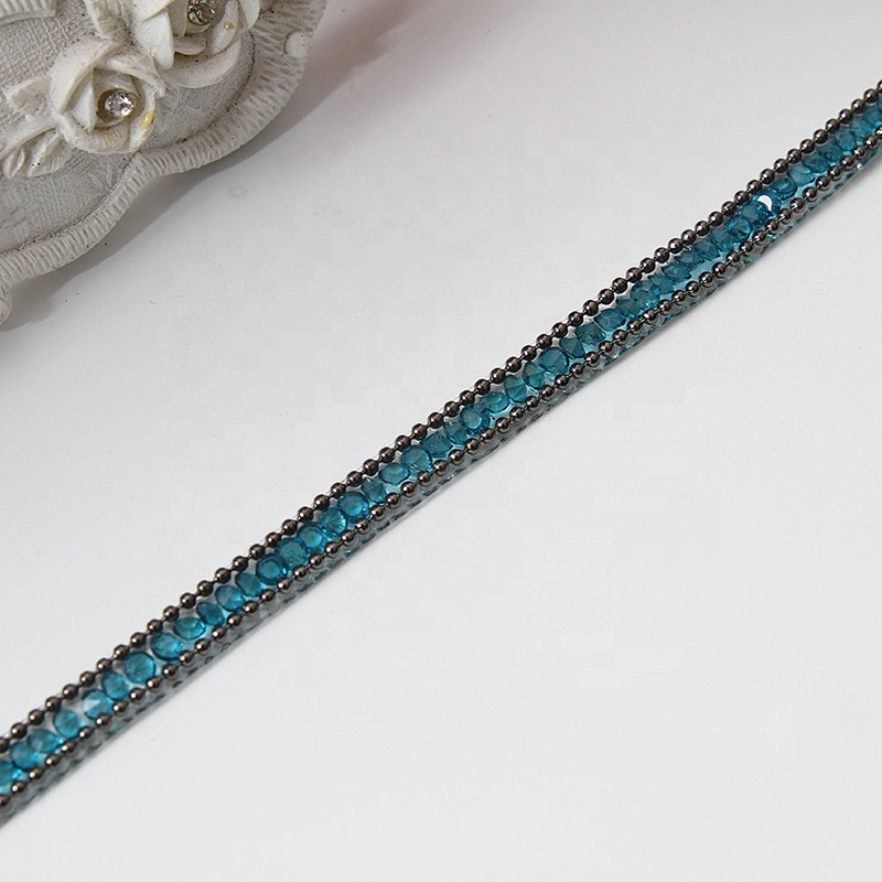 Decorative hot fix Copper royalblue rhinestone strass transfer chain edging clothing trim for garments shoes