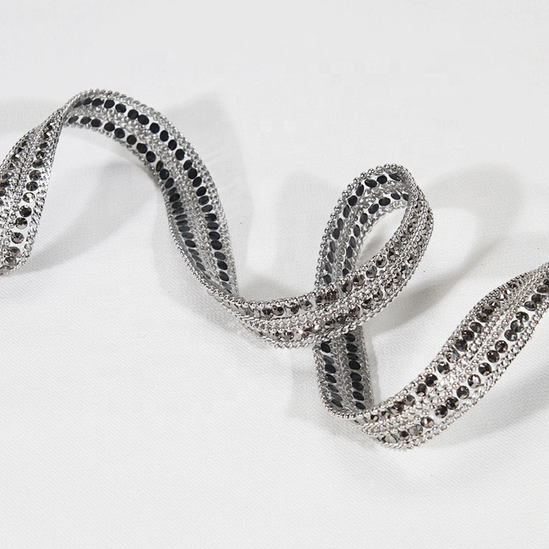 Kavatar 1cm Accessories Beads Chain Crystal Beaded Hotfix Trim Ribbon For Garments Decoration