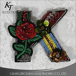 Wholesale High Quality Bird Flower Rhinestone Large Embroidery Letter Logo beaded Patches For Clothes Jacket