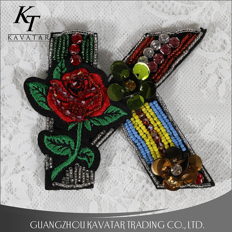 Wholesale High Quality Bird Flower Rhinestone Large Embroidery Letter Logo beaded Patches For Clothes Jacket