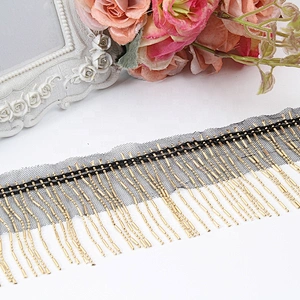 Fancy decorative 8cm gold sliver chain fringe trim fashion accessories mesh fringe