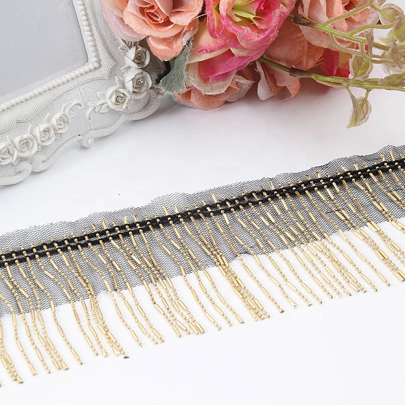 Fancy decorative 8cm gold sliver chain fringe trim fashion accessories mesh fringe