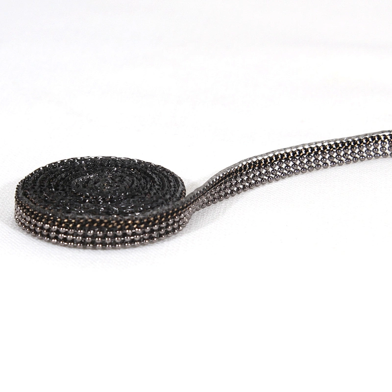 Black Plastic Beads Mini Hot Fix Trim with Copper Chain