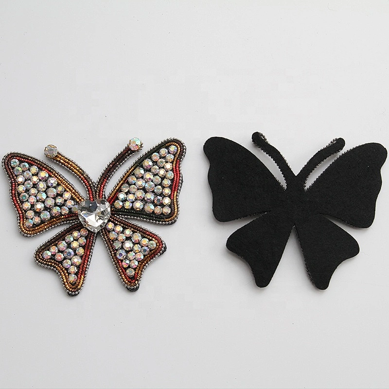 New arrival butterfly handmade Beaded Patches for women clothing 3d rhinestones patches iron on patches custom