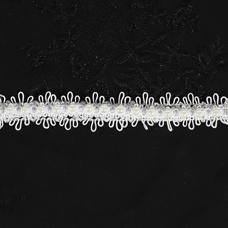 White Lace Pearl Beaded Trim Ribbon For Sewing Wedding Apparel Decoration