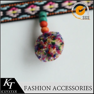 Wholesale ethnic Style cotton/polyester pom pom & beaded fringes for garments ,bags and curtain,pom material
