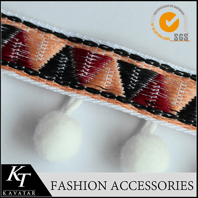 handmade high quality cotton pom pom trim for curtains with 2cm colorful ball