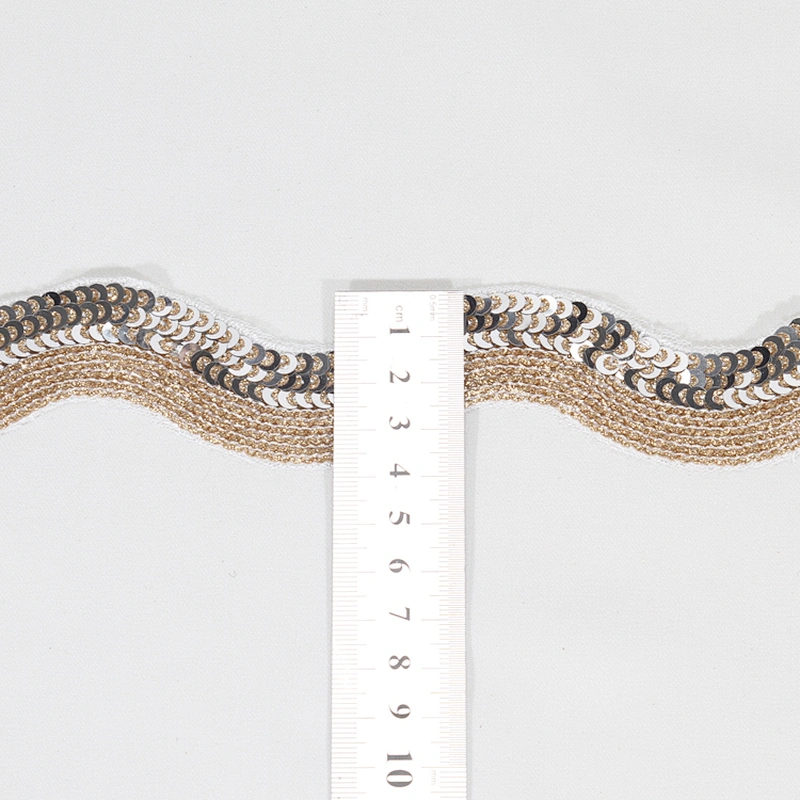 Unique Bullion Embroidery Wavy Sequin Mesh Lace Trim for Clothes Dresses