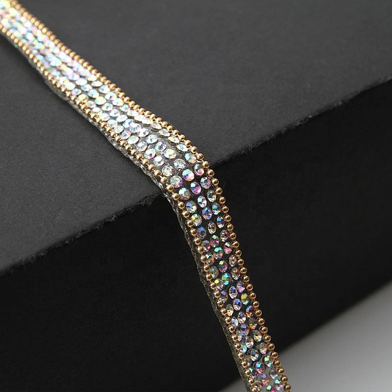 Kavatar Hot fix trimming rhinestone chain hot fix tape Copper bead rhinestone transfer tape iron trimming