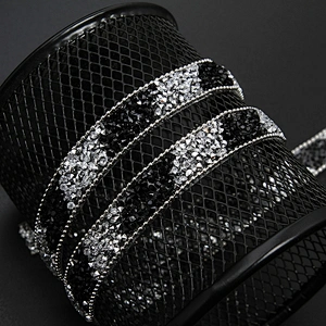 Kavatar Wholesale Hotfix motif designs Motif Rhinestones Glass DIY Weaved Ribbon Trim Iron on Trims