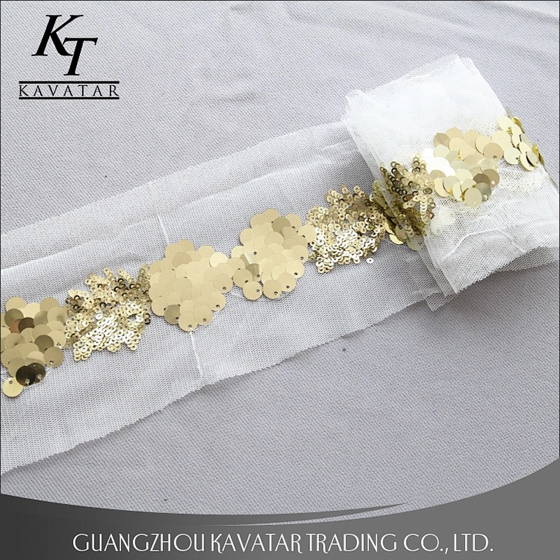 Beautiful Shape Sequin Sew On Black Mesh Flower Ribbon Trim For Decorative Dress