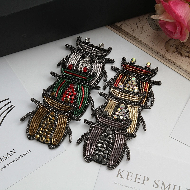 New Design Beading Pattern Animal Applique beaded insect patch custom patches for clothing rhinestone patch