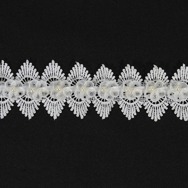 Free Samples Flower Embroidery Trim Lace With Pearls