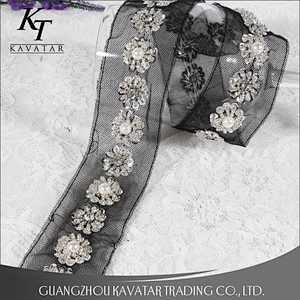 Sequins Rhinestone Beaded Trim Flower Shape Design Lace trim Tape
