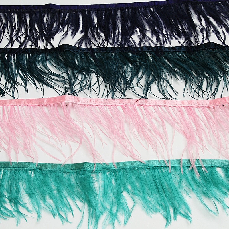 feathers trimming with satin ribbon tape High quality ostrich feather decoration ribbon feather decoration party DIY craft