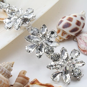 Flower Shape Crystal AB Red Black Rhinestone Chain Trims Costume Applique Sewing Craft Wholesale
