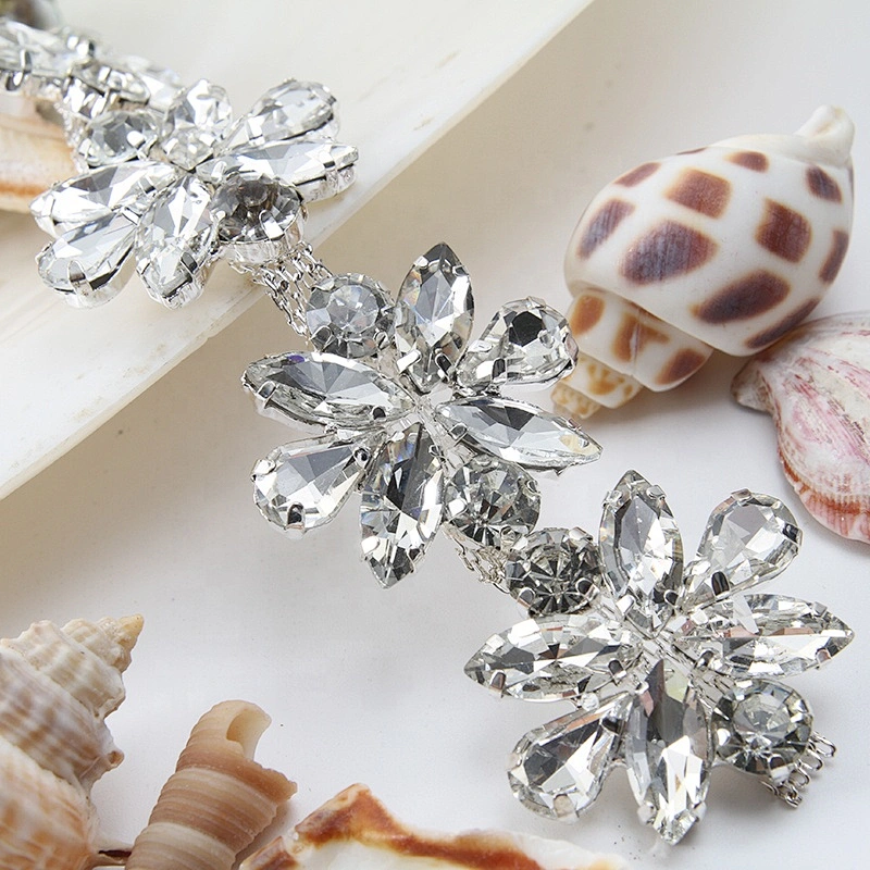 Flower Shape Crystal AB Red Black Rhinestone Chain Trims Costume Applique Sewing Craft Wholesale