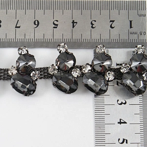 Kavatar beaded trim fringe  rhinestone beaded glass trim hotfix banding