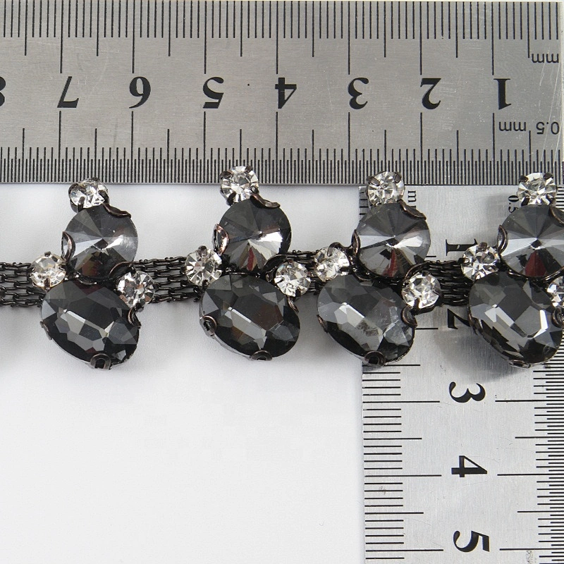 Kavatar beaded trim fringe  rhinestone beaded glass trim hotfix banding