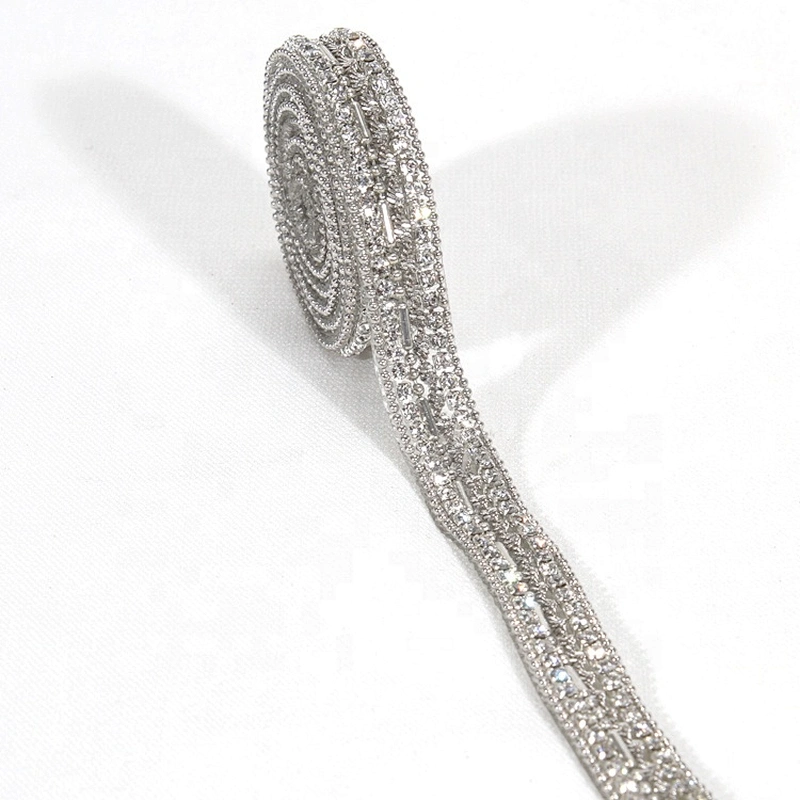 Custom 1cm Crystal Beaded Hot Fix Rhinestone Trim with Accessories Chain